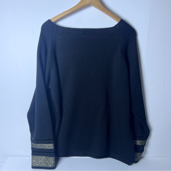 Belvedere Italian Wool Blend Black Knitted Sweater - Size Large-Gold Hem Detail - Picture 3 of 7